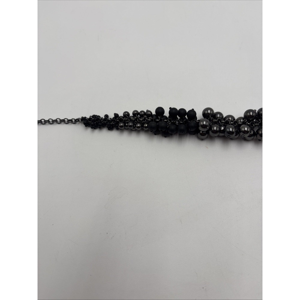 Lia Sophia Necklace Choker Black Beads 16" Inch Gun Metal GrayRare Discontinued - Picture 2 of 13